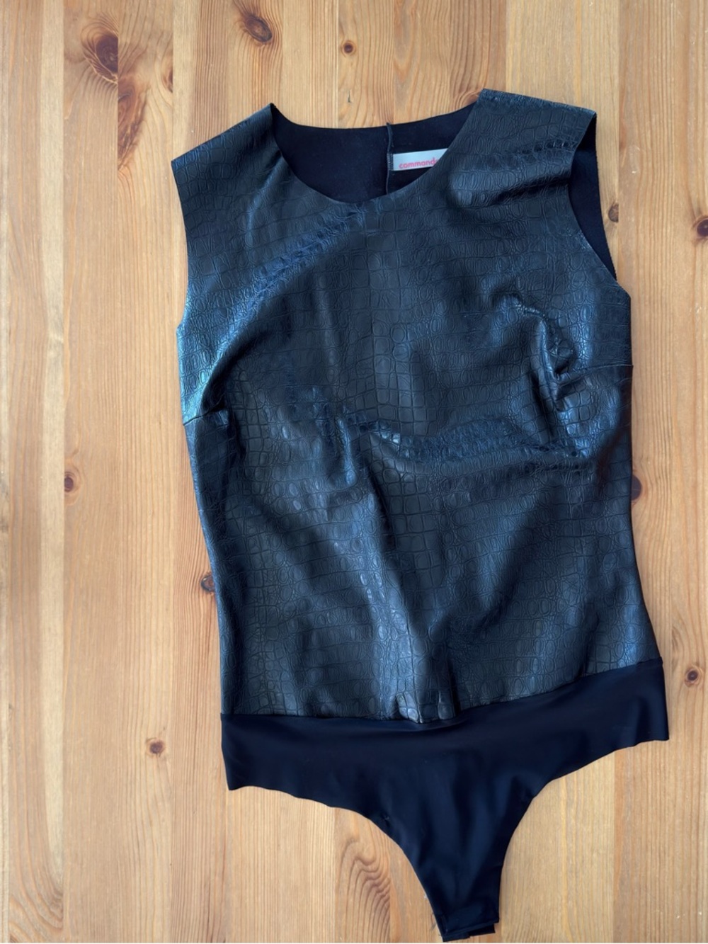 Commando Black embossed Faux-Leather One-Piece Sleeveless Bodysuit Medium NWOT